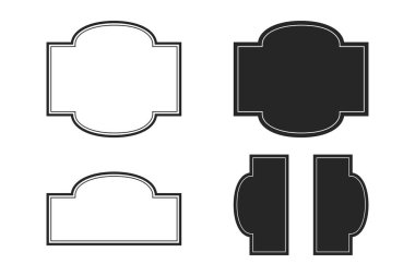 Antika etiketler ve rozetler koleksiyon şeklinde. Vektör çizimi. Yama için siyah şablon, simgeler, üstüste.