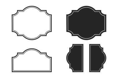 Antika etiketler ve rozetler koleksiyon şeklinde. Vektör çizimi. Yama için siyah şablon, simgeler, üstüste.