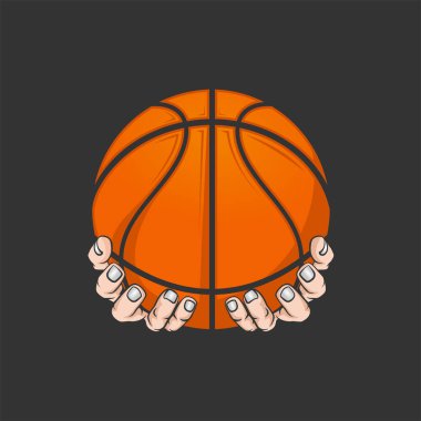 hand holding a basket ball. Sports graphic clipart