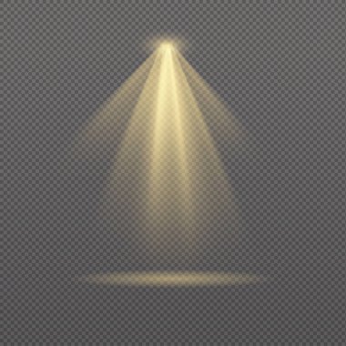 Sarı spot ışığı. Şeffaf arkaplanda ışık etkisi vektörü