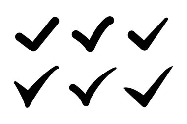 İşaretleme Sembolleri kümesi. Onaylanmış sembol, işaretlenmiş kutucuk işareti, işaretleme seti, düzenlenebilir satır.