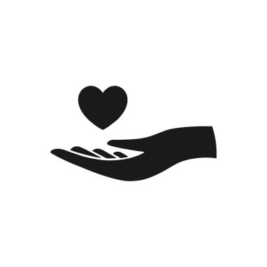 Elimde kalp var. Siyah ve beyaz vektör simgesi