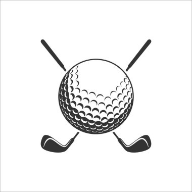 Golf sopası logosu, top ve çapraz golf sopası.