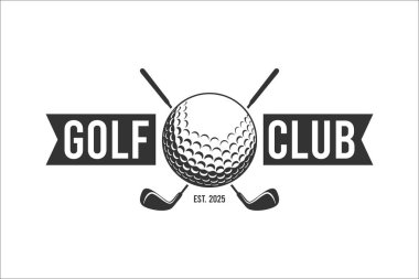 Golf sopası logosu, top ve çapraz golf sopası.