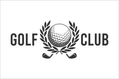 Golf sopası logosu, top ve çapraz golf sopası.