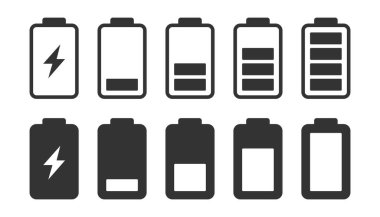 Batarya ayarlandı. Batarya tam şarj göstergesi ya da düşük şarj işareti. Seviye pil Enerjisi tam güçte