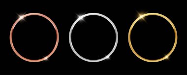 3D gerçekçi boş bronz, gümüş ve altın yüzükler. Birinci, ikinci ve üçüncü sıra boş yüzükler.