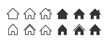 Basit bir ev sembolü. Daire emlak tabelası. Ana sayfa piktogramı, ince çizgi, özet ve vuruş stili. Web siteleri ve uygulamalar için web ev simgesi ayarlandı