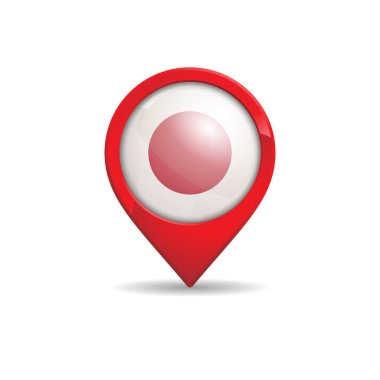 Harita pin vektör illüstrasyonlu gerçekçi Japonya bayrağı