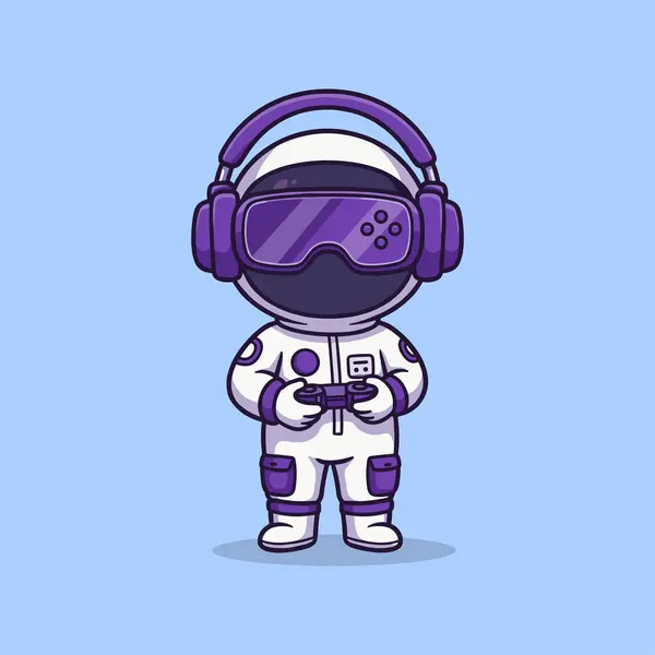 Sevimli Astronot Oyun Oynatan Oyun Kılavuzu Vektör Simgesi İllüstrasyonu.