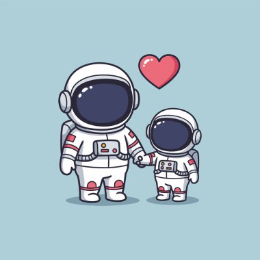Ebeveyn ve Çocuk Astronot El Tutma Çizgi Filmi