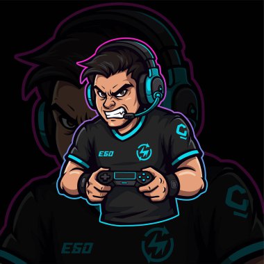 Oyuncu çocuk maskotu. Esport logo tasarımı