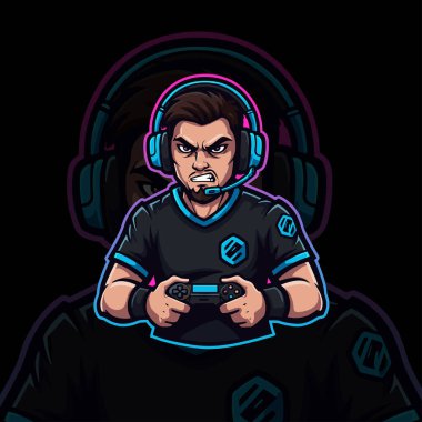 Oyuncu çocuk maskotu. Esport logo tasarımı