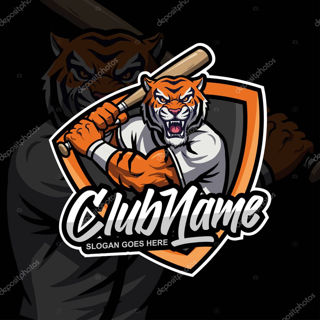 Baseball logo with tiger mascot design vector