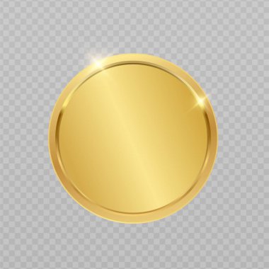 Şeffaf arkaplanlı 3 boyutlu boş altın ödüller. Birincilik madalyası