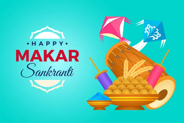 Flat Happy Makar Sankranti Background Happy Makar Sankranti Festival Illustration — Stock Vector