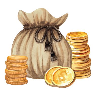 Bozuk paralarla dolu para çantası. vektör illüstrasyonu.