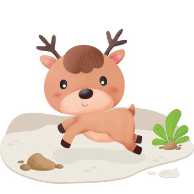 Beyaz üzerinde geyik olan şirin bir bebek.