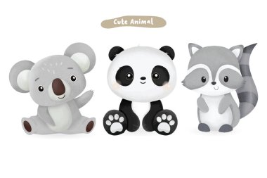 Sevimli bebek hayvan koleksiyonu. vektör illüstrasyonu.