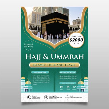 Ramazan Mübarek 'in vektör çizimi İslami tebrik kartı tasarımı şablonu hac ve umrah arkaplan mavisi