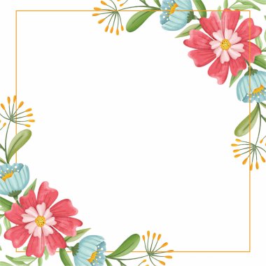 suluboya çiçekler çerçeve, vektör illüstrasyonu.