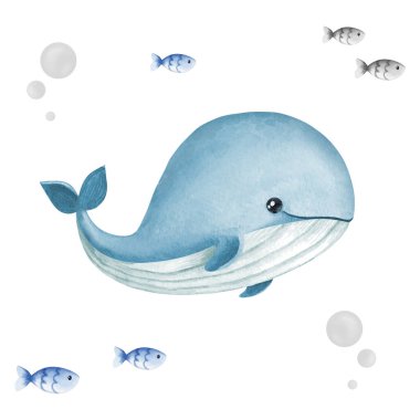 Denizde bir balina. vektör illüstrasyonu.