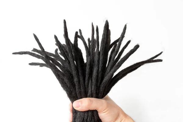 Dreadlocks Hand Woven Artificial Kanekalon Weaving Hairstyle Close White Isolated — Stockfoto