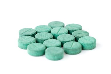 Pills, medicines and supplements, pharmaceutical industry concept, selective focus on isolated white background