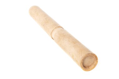 paper tube with a hydrometer to measure the density of the electrolyte, on a white background