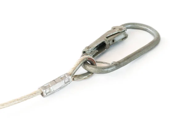 Metal Carabiner Rope Isolated White Background — 스톡 사진