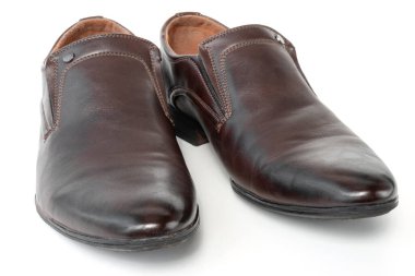 men's classic shoes, brown, on a white isolated background	
