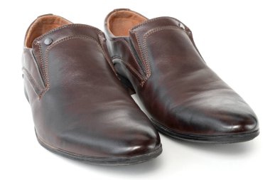 men's classic shoes, brown, on a white isolated background	
