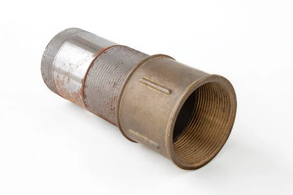 Tubo Metal Com Rosca Acoplamento Para Tubos Encaixe Tubulação Bombeamento — Fotografia de Stock