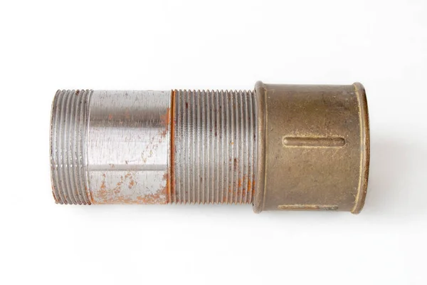 Tubo Metal Com Rosca Acoplamento Para Tubos Encaixe Tubulação Bombeamento — Fotografia de Stock