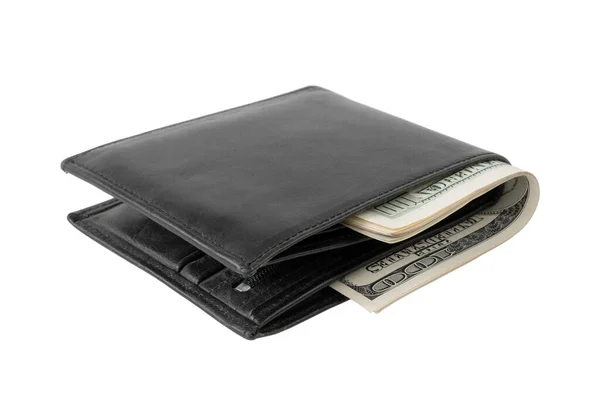 stock image wallet with money, 100 dollar bills, close-up, cut out
