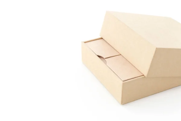 Экологичная Упаковка Коробка Бумажный Ящик Брендинга Белом Изолированном Фоне — стоковое фото