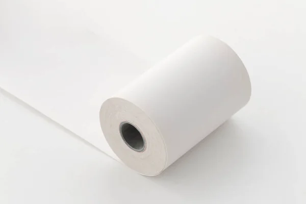 Tekercselés Nélküli Papír Tekercs Másolás Tér Elszigetelt Fehér Háttér — Stock Fotó