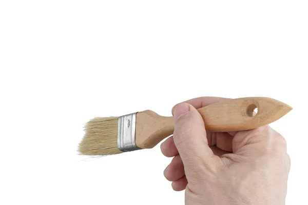 Pinturas Mão Com Uma Escova Mão Que Mantém Pincel Recortado — Fotografia de Stock
