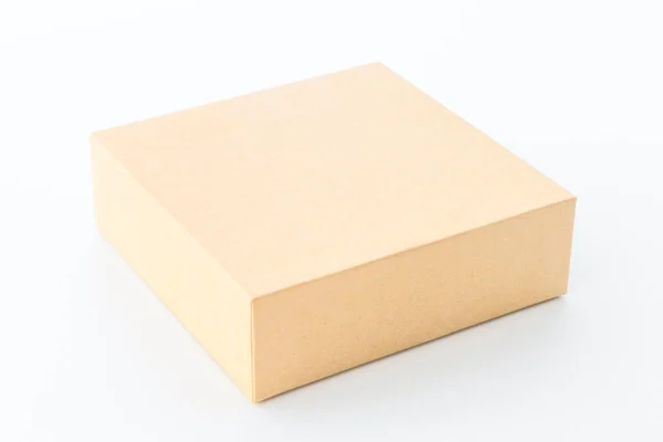 Környezetbarát Csomagolási Doboz Papírdoboz Márkajelzéshez Fehér Elszigetelt Háttérrel — Stock Fotó