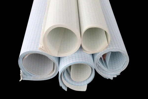 Papel Cuadros Enrollado Papel Cuaderno Negro Aislado — Foto de Stock