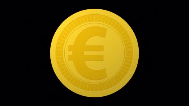 Animación Bucle Moneda Euro Giratoria Fondo Aislado Con Canal Alfa — Vídeos de Stock