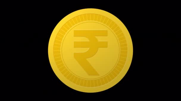 Rotating Indian Rupee Coin Isolated Background Alpha Channel Looped Animation — Stock Video