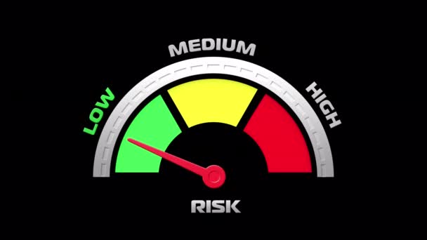 风险级别指示器 图标动画 标度与箭头从绿色到红色 速度计 速度计标志 通道的信息元件 运动设计 — 图库视频影像