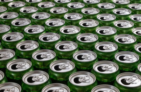Aluminum Can Recycling View Tops Empty Cans Landscape — Stock Photo, Image