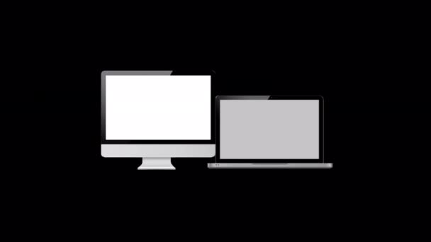 不同类型屏幕的外观 智能手机 平板电脑 独立背景的笔记本电脑 平面设计 在设备屏幕上放置信息的模板 — 图库视频影像