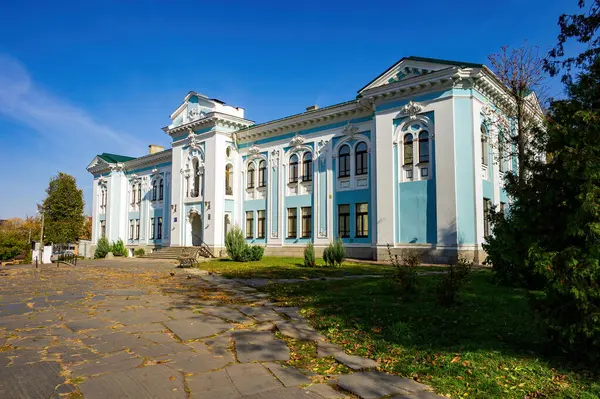 우크라이나의 Zhytomyr 박물관의 고전적인 건축물을 보여주는 매혹적인 이미지 2층짜리 푸른색과 — 스톡 사진