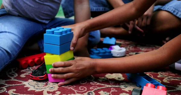 Little Girl Playing Building Blocks Hispanic Mixed Race Ethnicity — Stock Photo, Image