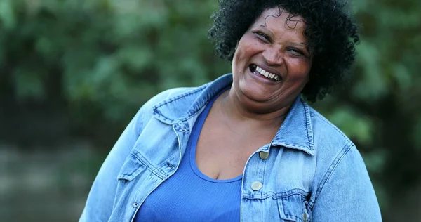 stock image Joyful Brazilian casual woman smiling and laughing. Hispanic latin black person, happy person