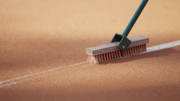 Cleaning Marking Line Clay Tennis Court Brush Clay Tennis Court — Stock Video