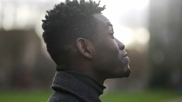 African Young Black Man Standing Park Looking Contemplation — Φωτογραφία Αρχείου